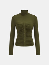 Turtleneck Ruched Decor Button Knit Top